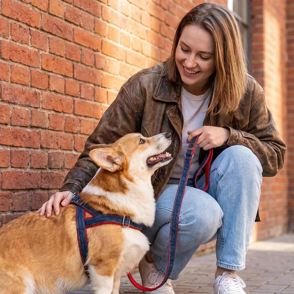 Denim Dog Chest Harness & Leash for Medium/Small Breeds - Durable, Explosion-proof, Wear-resistant.