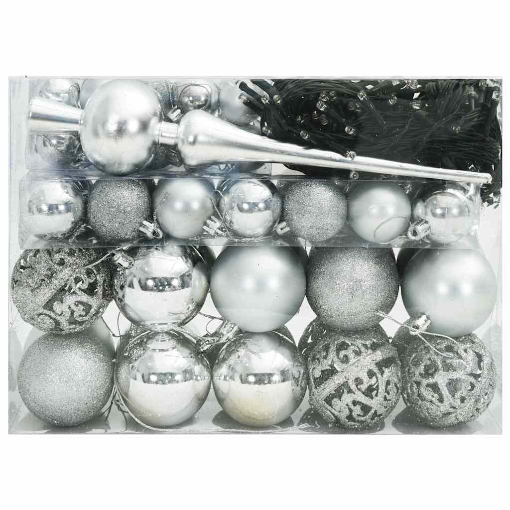 Christmas Ornament Set with 150 LEDs 61 Pcs Silver Plastic