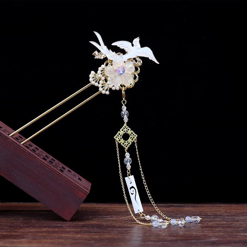 Handmade Retro Fairy Long Fringed Hairpin, Step Hairpin, Women's Ancient Costume Disc Hair Hairpin, Ancient Hanfu Headgear Accessories