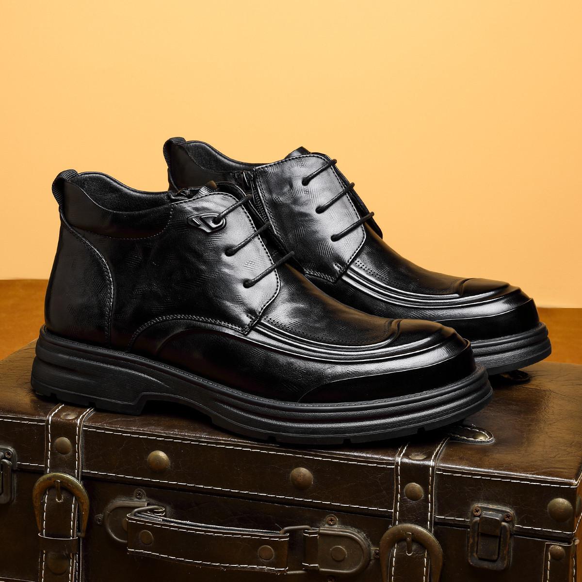 

Мужские ботинки Мартин из флиса Осень-Зима 2025, Премиальные мужские ботинки из натуральной воловьей кожи, Деловой кэжуал, Высокие мужские ботинки 43