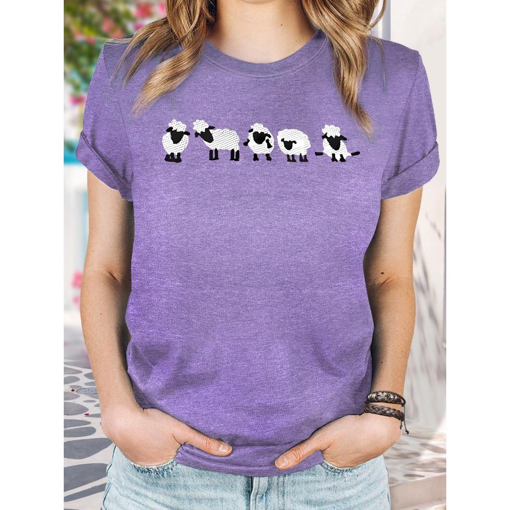 Cute Striped Sheep Women's Tee - Farm Animal Graphic, Casual Green Top