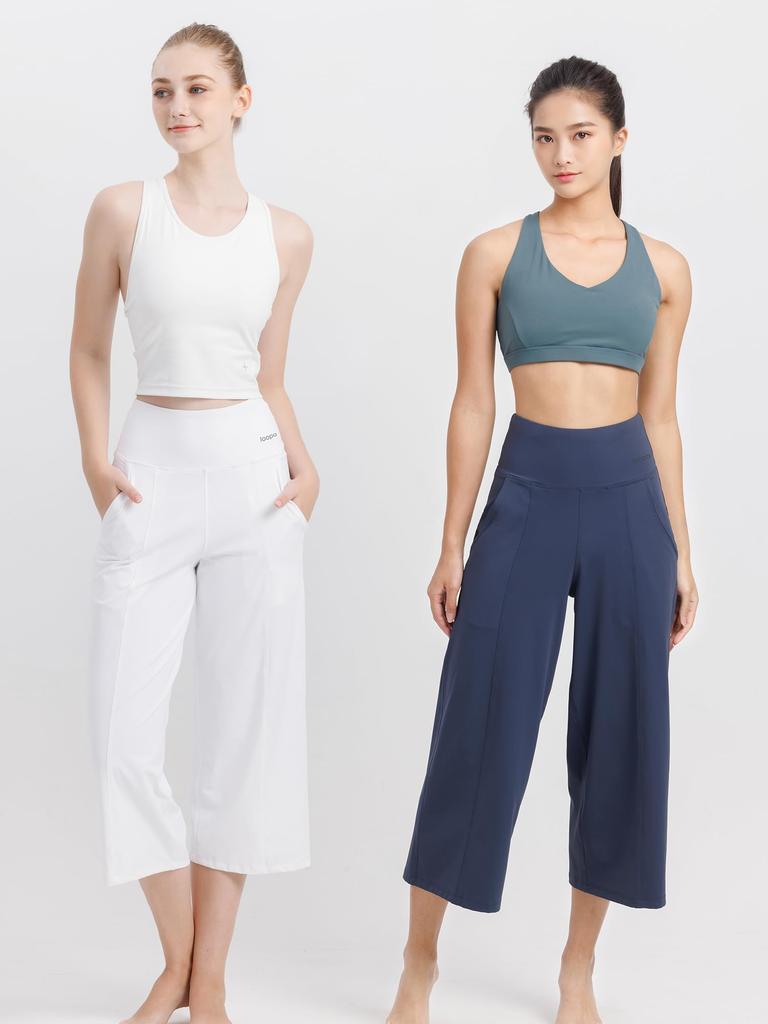 Loopa Wide Crop Gaucho Size M Pants, Yoga/Running Pants, Cropped, 3/4 Length, Flattering, White,