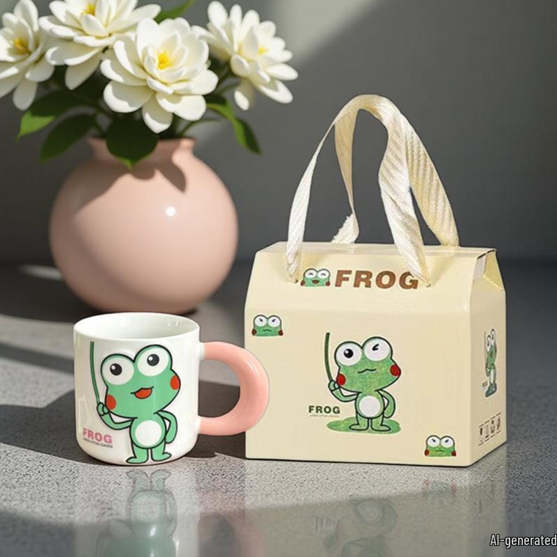 Cute Frog Cartoon Ceramic Cup Set - Creative Children's Souvenir Gift