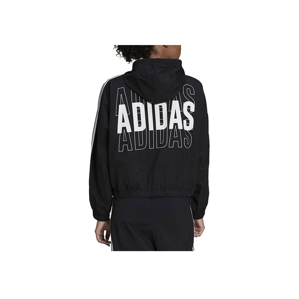 adidas Gestreept Logo Hoodie Geweven Jas Dames Jassen Zwart HC9160