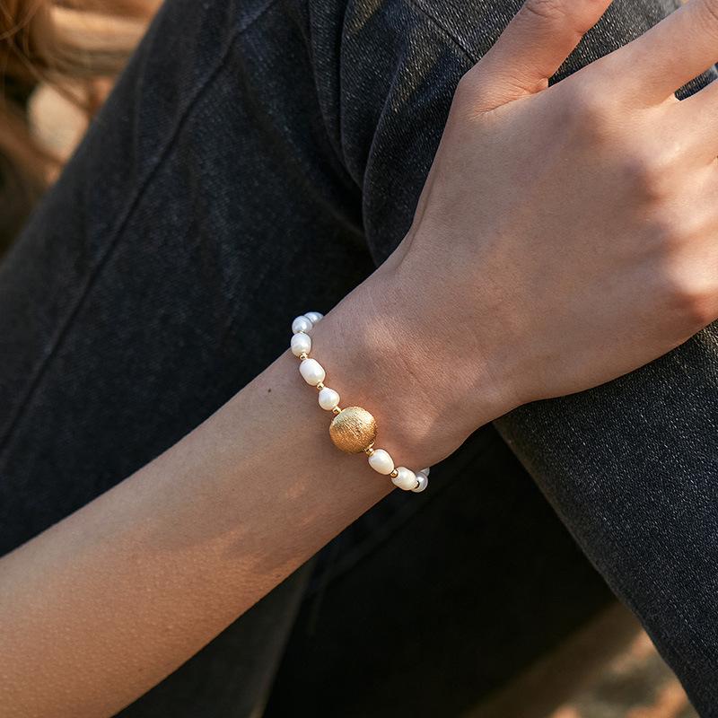 Fashion Freshwater Pearl Gold Plated Beaded Bracelet for Women Natural Pearls with Link Chain Bracelet Bangles Charm Zircon