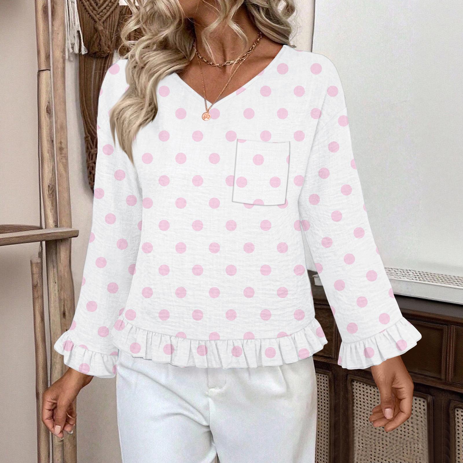 

Женский повседневный модный топ с оборками, V-образным вырезом, принтом и длинными рукавами XXL