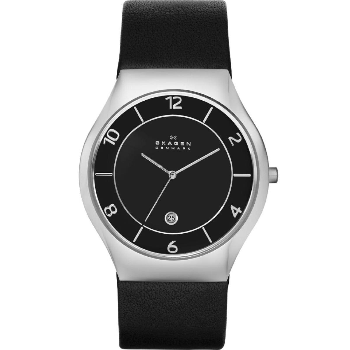 Used [New] SKAGEN Grenen Silver x Black Leather Watch