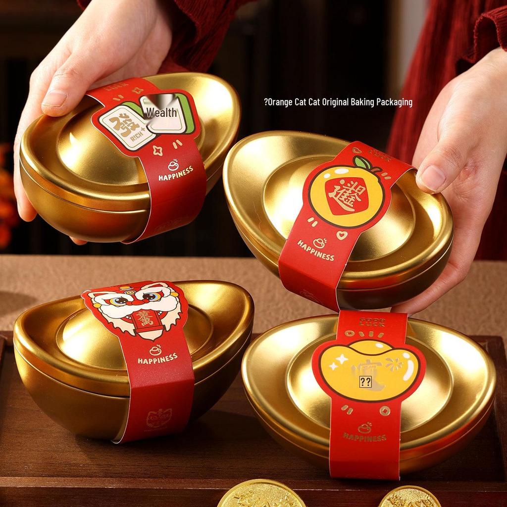 Chinese Style Gold Ingot Tin Box for New Year Candy, Cookie, Biscuit, and Pastry Packaging - 2026 Edition