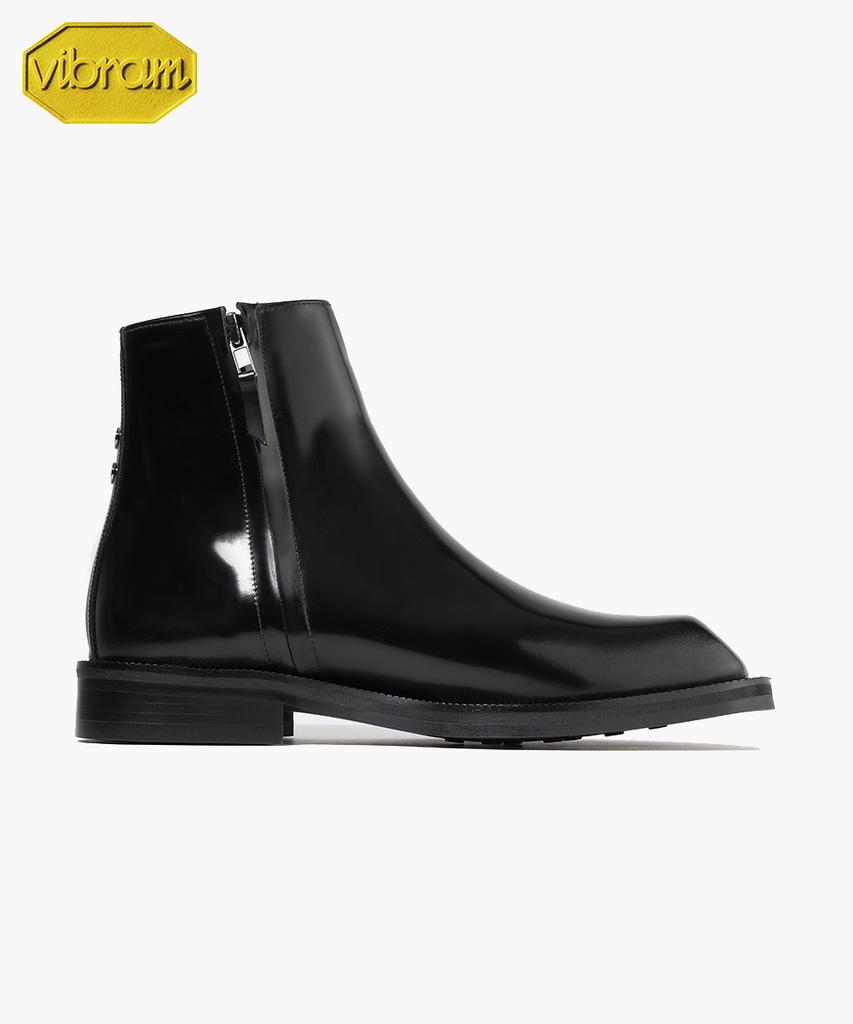 Firenze Atelier [Vibram] Volume Square Toe Standard Rubber Sole Zipper Boots 9420-Z [Black Box]