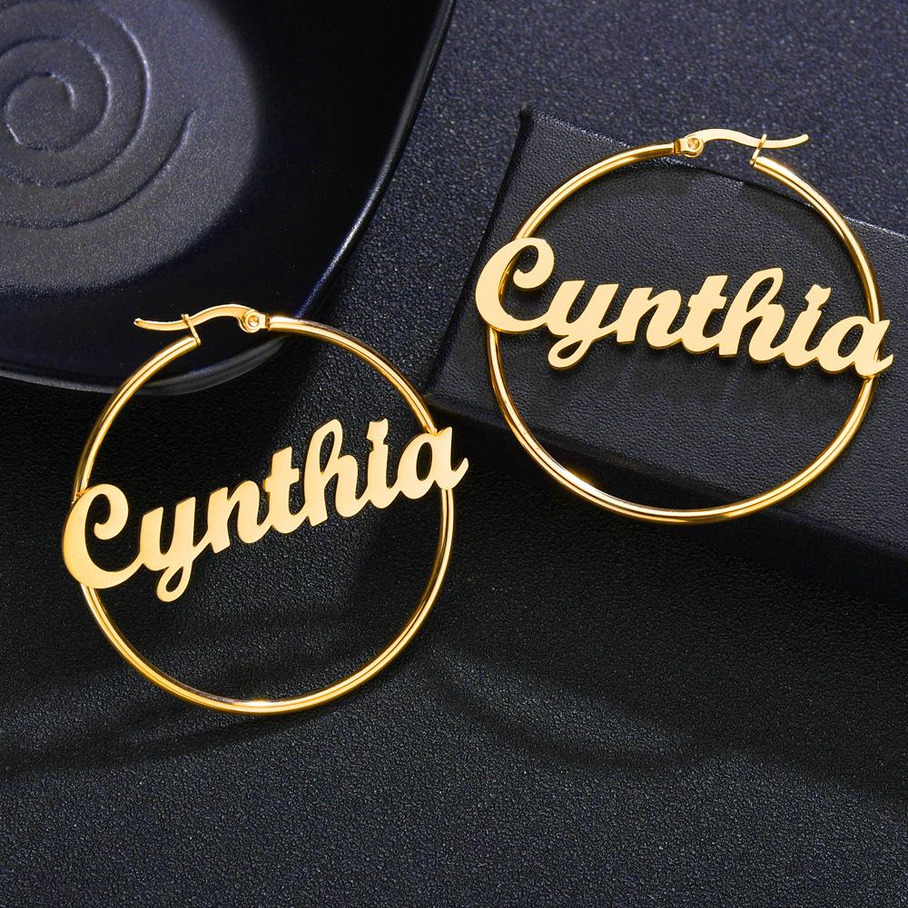 Atoztide Personalized Name Stainless Steel Letter Earrings For Women 3 Color Custom Circle Hoop Earrings Weddings Party Jewelry