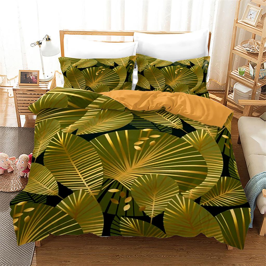 Luxury Gold Floral Duvet Cover Bohemian Leaves Microfiber Exotic Geometric King Queen for Children Adult for Bedroom Decoration