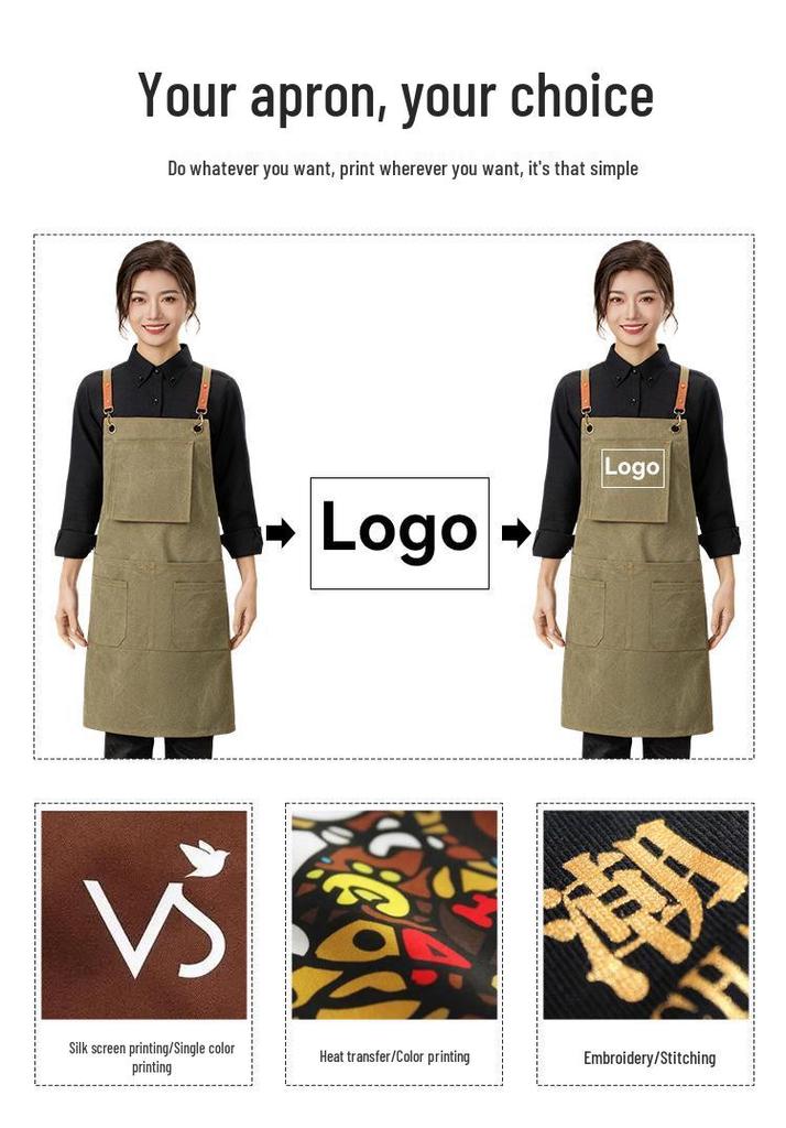 Premium Waterproof Canvas Apron for Catering, Baristas, Baking, Milk Tea Shops - Custom Logo Workwear