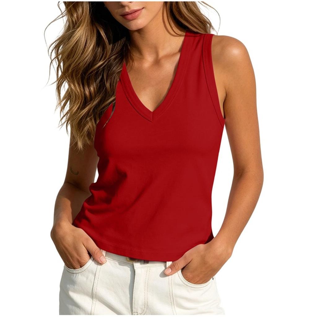 Women's Sleeveless V Neck Tank Top Casual Solid Color Slim Fit Summer Lightweight Soft Fabric Shirt for Daily Wear