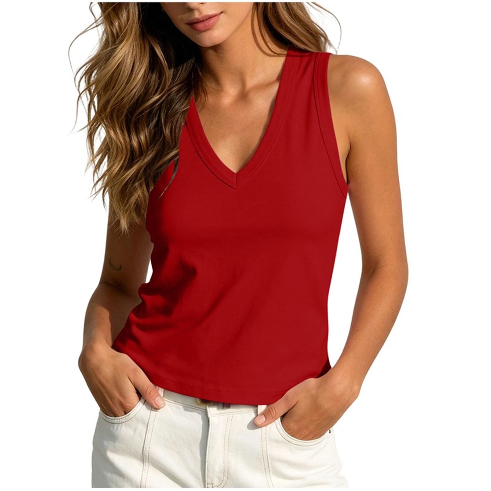 

Women s Sleeveless V Neck Tank Top Casual Solid Color Slim Fit Summer Lightweight Soft Fabric Shirt for Daily Wear S