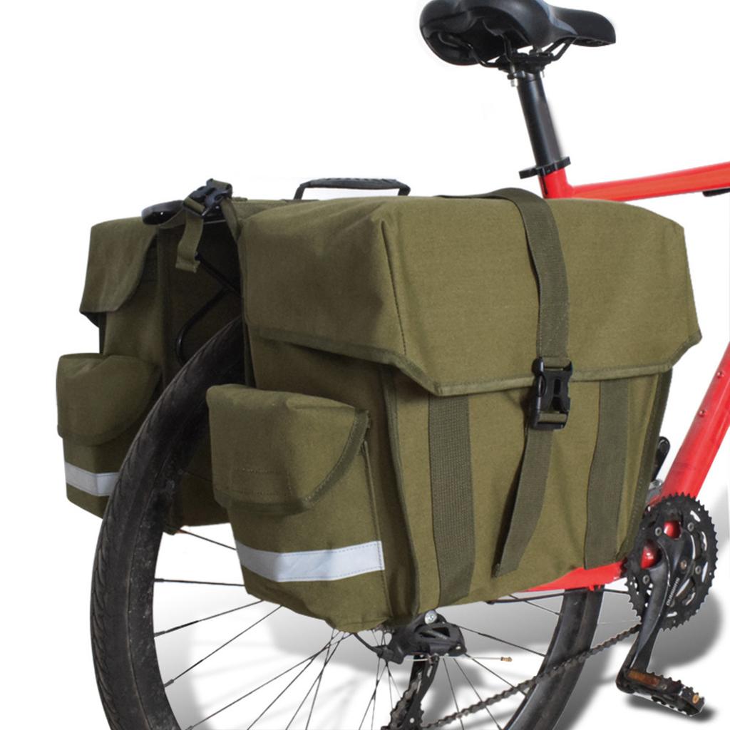 Bike Seat Double Bag Watertight Canvas Large Capacity Bike Rear Rack Double Side Bag for Cycling 43L