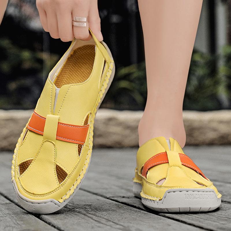 Sommer 2025 Lochsandalen handgenähte Fußbedeckung Herren Freizeit atmungsaktiv Paar Strandschuhe Damenschuhe in Übergröße