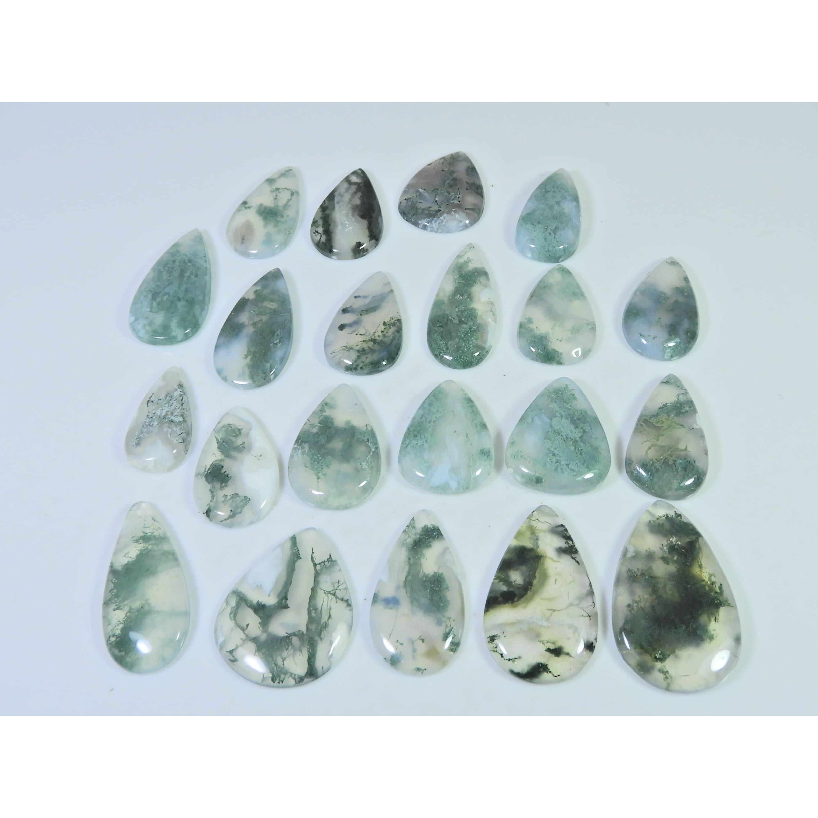 305Cts. Natural Moss Agate Opal Pear Cabachon Loose Gemstone 21 Pcs Lot C-2660