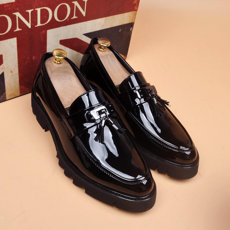 

итальянская дизайнерская обувь для мужчин роскошная мода лакированная кожа кисточки обувь черная трендовые лоферы на платформе молодежная обувь мужчина 270 чёрный