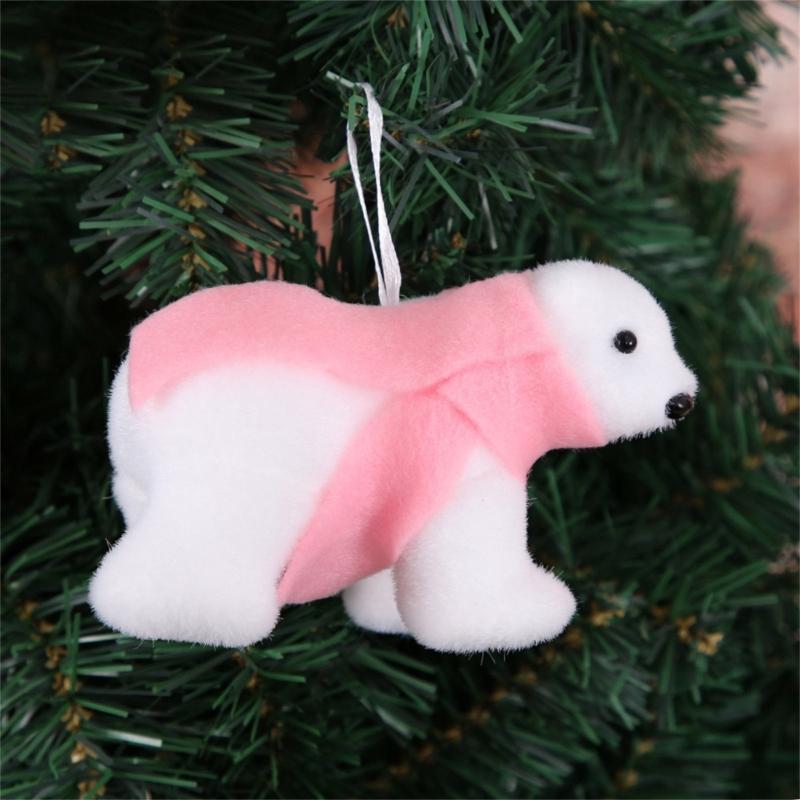 Plush White Bear with Scarf Ornaments Christmas Doll Pendant for Christmas Tree Home Decorations Cartoon Pendants Gift