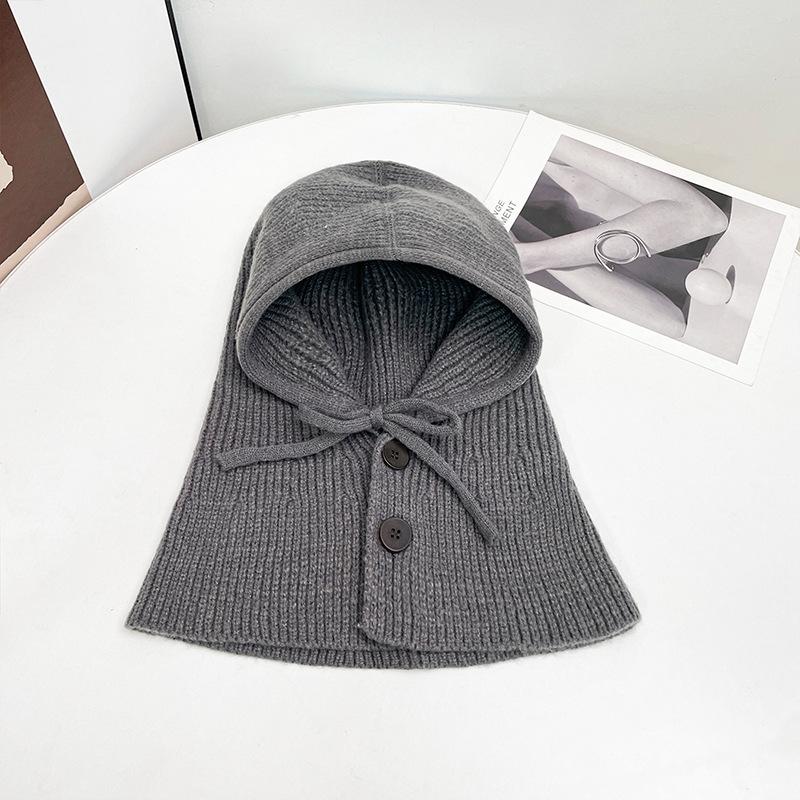 Knitted Balaclava Hat Scarf Integrated Women's Autumn and Winter Little Red Riding Hood Warm Ear Protector Wool Hat
