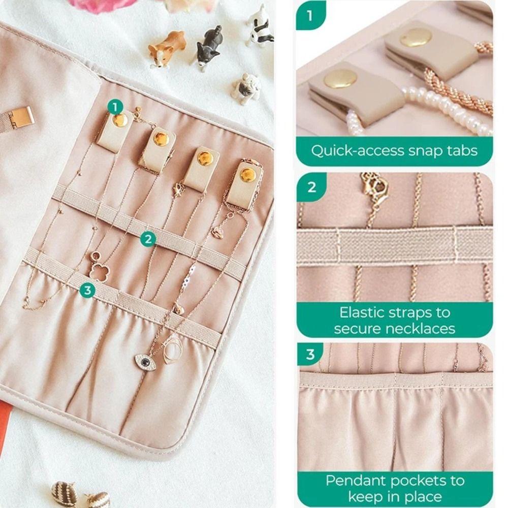 Polyester Jewelry Storage Roll Bag Large Capacity Roll Jewelry Organizer  Cosmetic Storage