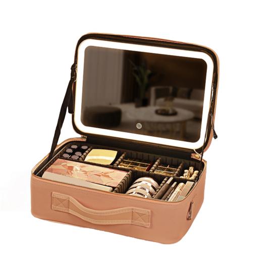 

Косметичка с LED-зеркалом, дорожный органайзер для косметики с регулируемыми разделителями, перезаряжаемый через USB, светящийся кейс для макияжа с 3 цветами подсветки для отпуска фиолетовый