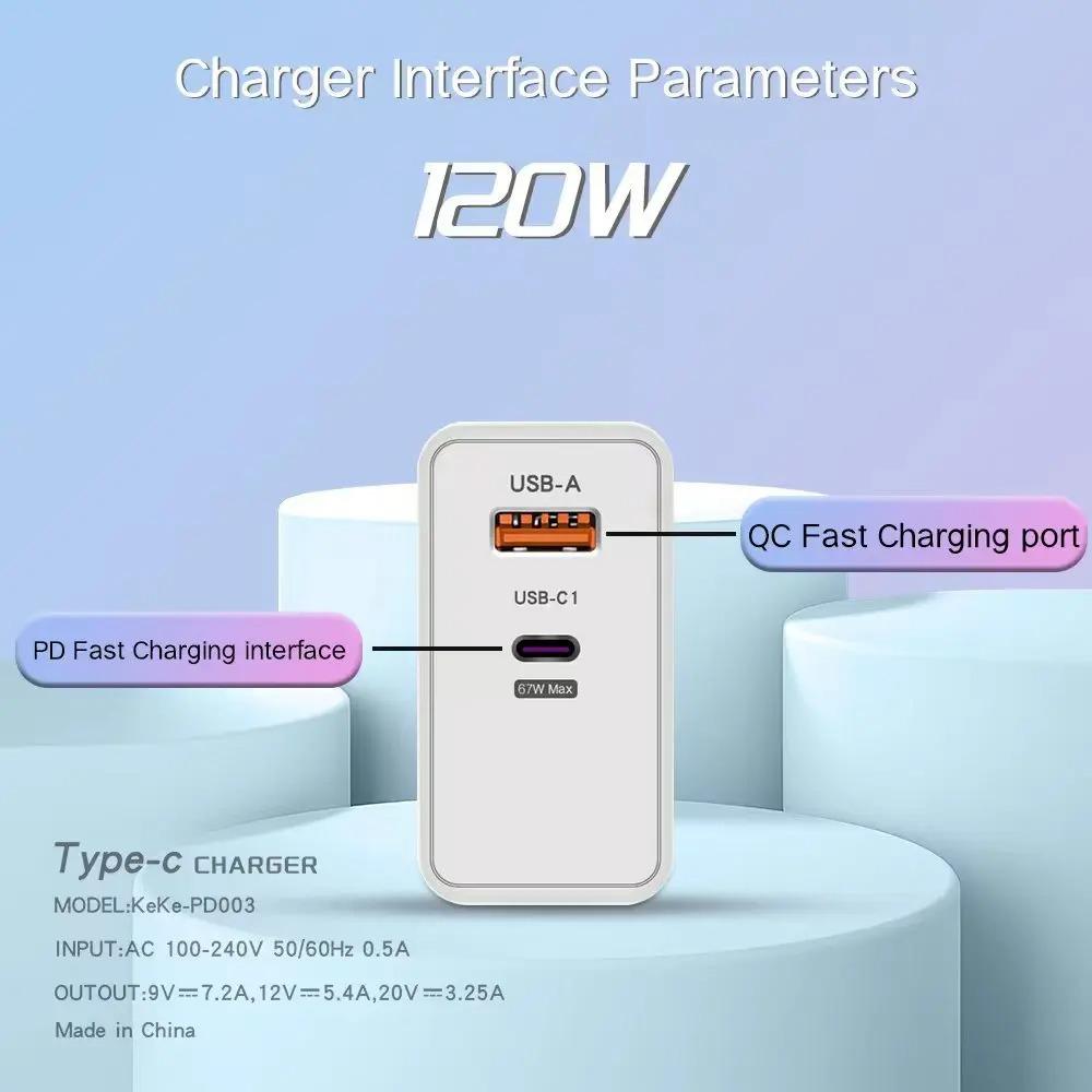 120W USB Charger Type C Fast Charging Mobile Phone Travel Adapter For iPhone Samsung Xiaomi  EU/US Plug Wall Charger
