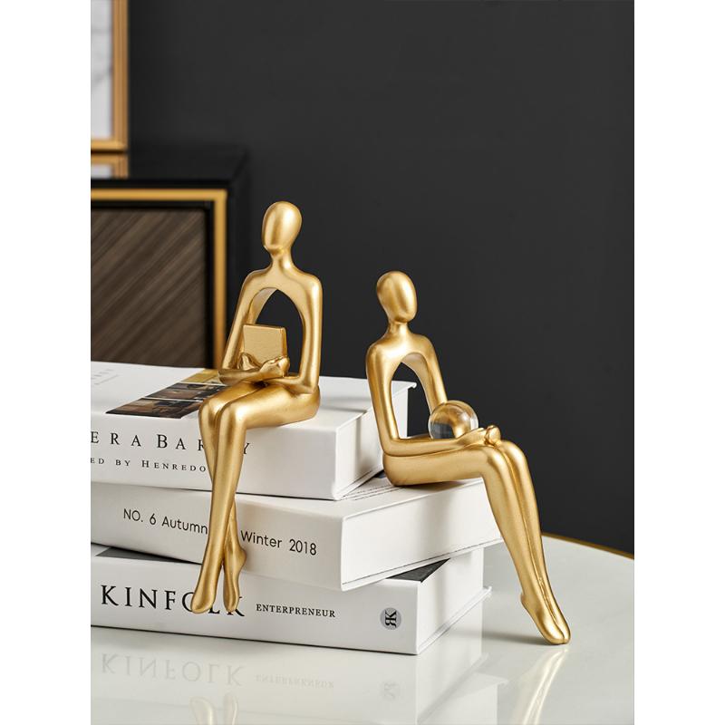 Heimdekoration, Bücherregal, Dekoration, Zubehör, abstrakte Harzstatue, goldene Miniaturen, modern