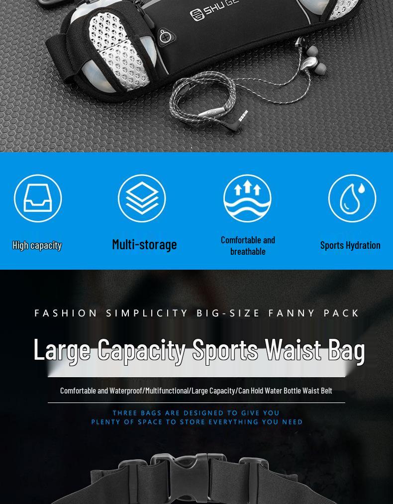 Unisex Sports Waist Bag with Dual Water Bottle Holders for Running, Hiking, and Outdoor Adventures