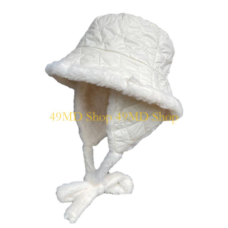 49MD Thick Liner Fisherman Hat for Women Men Winter Ear Flap Hat Warm Plush Hat Outdoor Sport Hat Cold Weather Bucket Hat