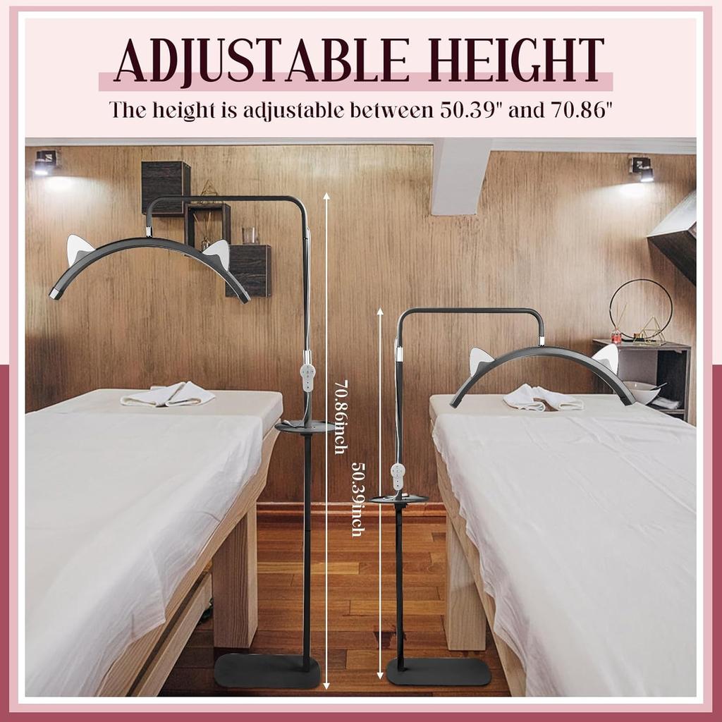 LED Floor Lamp for Eyelash Extensions, 28' Half Moon Ring with Phone Holder, Facial Lighting for Skincare & Beauty Content