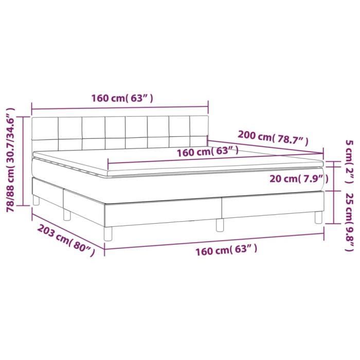 3140631 vidaXL Lit à sommier tapissier avec matelas Bleu 160x200 cm Tissu