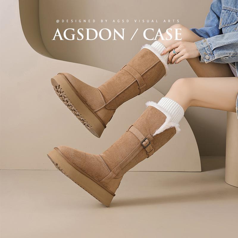 Augustine Long-tube Snow Boots, New Winter Folded Two, Wear Medium Tube Thick-soled Fluffy High-tube Cotton Shoes
