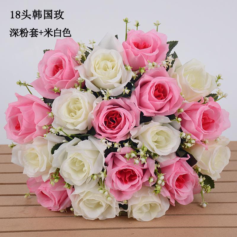 

Simulated Rose Bundle Silk Flower 18 Head Korean Wedding Bridal Living Room Handheld Flower Ornament Arrangement Various Colors 1pc