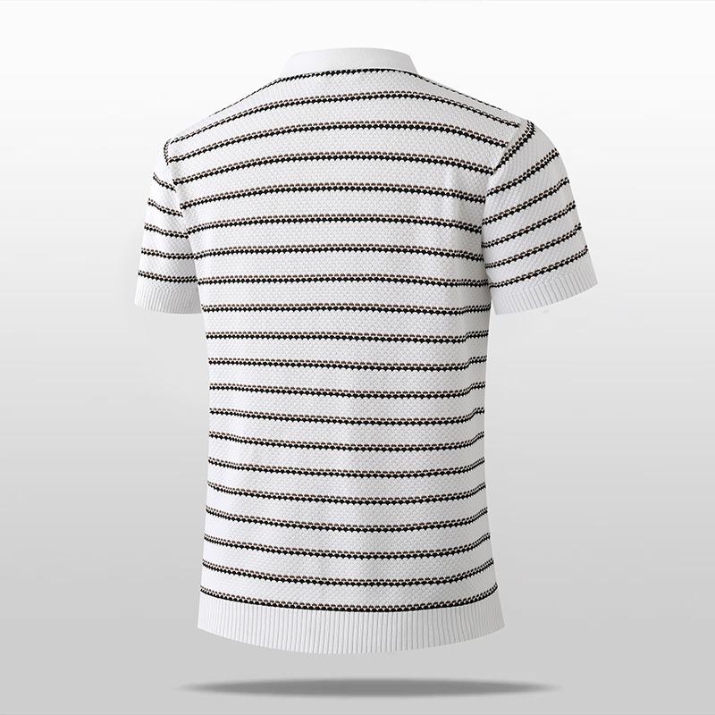 Knitted POLO Shirt Thin Half-zip Striped Polo Shirt Men's Short-sleeved Shirt Top Ice Silk T-shirt