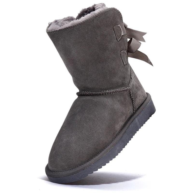 Klassieke Halfhoge Sneeuwschoenen Twee Strik Dameslaarzen Kunstbont Warme Winterlaarzen Grote Maat Koeien Suède Dames Katoenen Schoenen 39 grijs