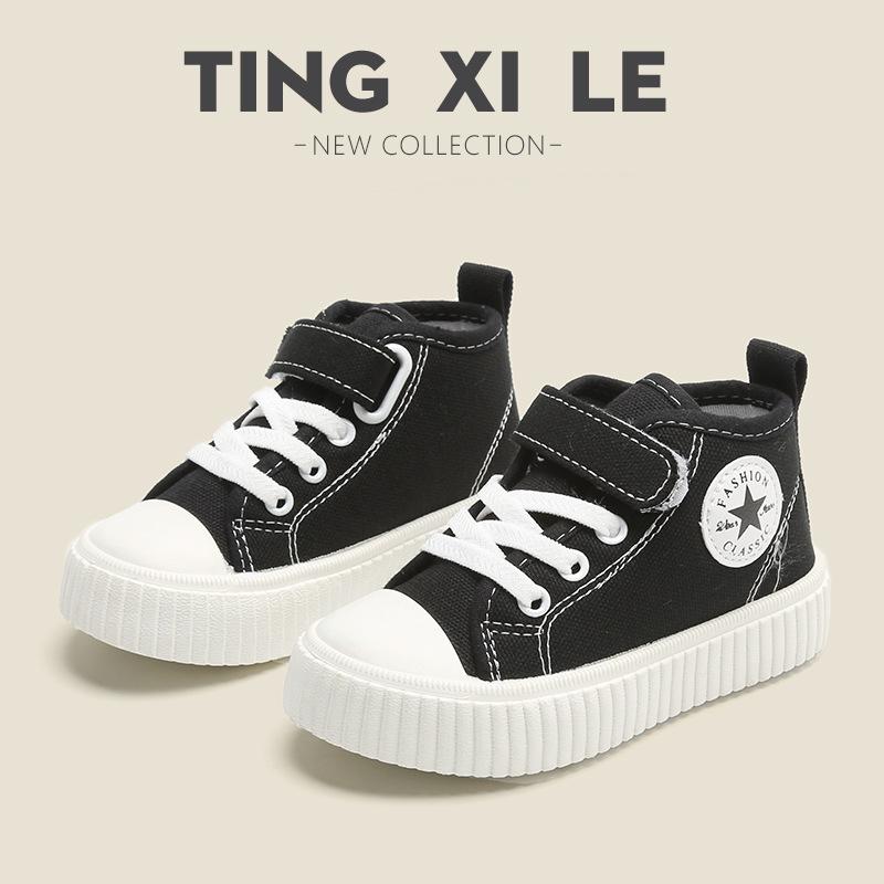 Children's canvas shoes high top 2025 spring and autumn new boys casual shoes non-slip girls board shoes soft sole baby shoes list