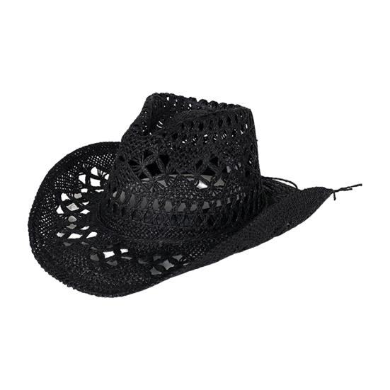 Cappello di Paglia Ventilato Vuoto Rotondo Pieghevole Cappello da Cowboy Occidentale da Spiaggia Oggetti di Scena per Foto