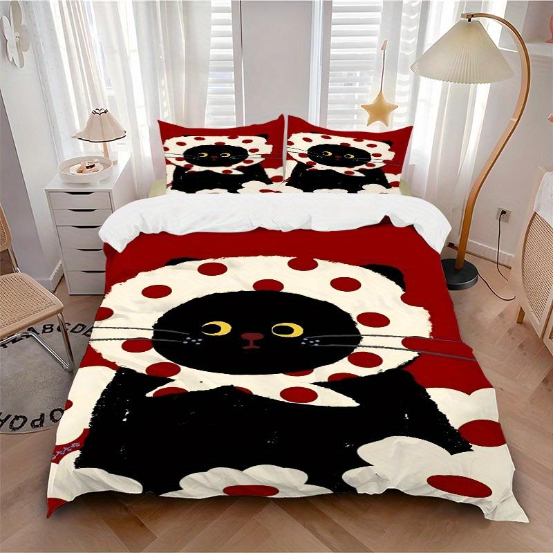 3pcs BlackCatPrint Bedding Set, Suitable for Bedroom Decoration, (Includes 1 Duvet Cover And 2 Pillowcases, Quilt Not Included) yy250822130