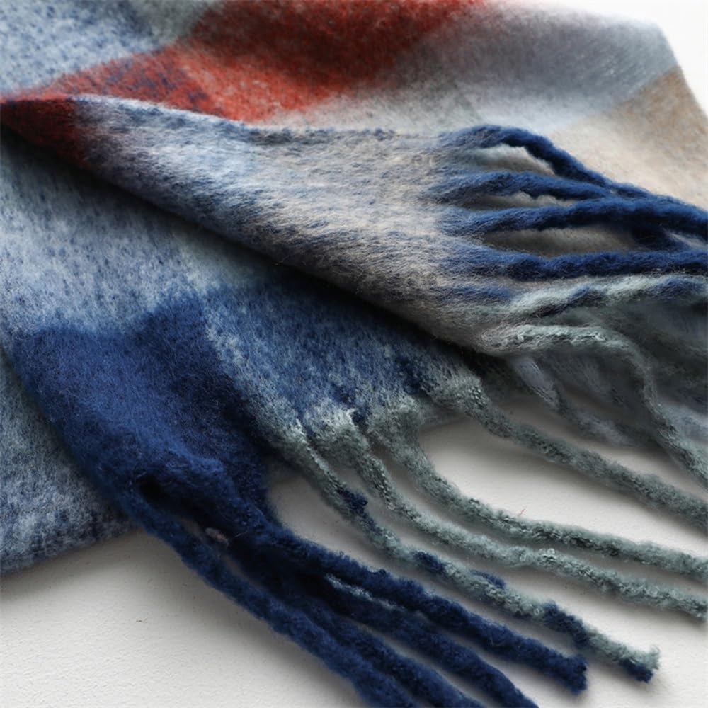 Sleeping voluminous shaggy scarf with suitable for both men and in solid and checked patterns Sheep Fluffy, fringe, women, (blue-brown)