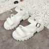 Summer solid color round head one-word buckle muffin bottom casual style thick sole women's large size sandals