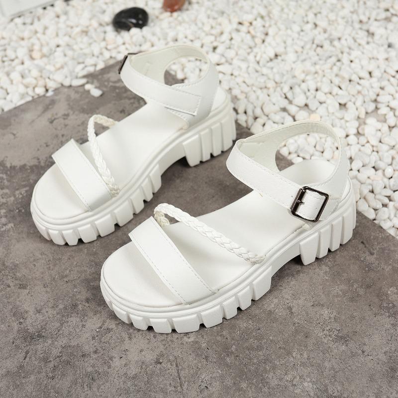 Summer solid color round head one-word buckle muffin bottom casual style thick sole women's large size sandals