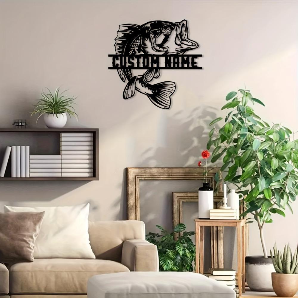 1pc Custom Metal Fish Wall Art, Personalized Fish Emblem for Home Office Lounge Decor, Rustic Name Sign for Veranda Terrace, Gift