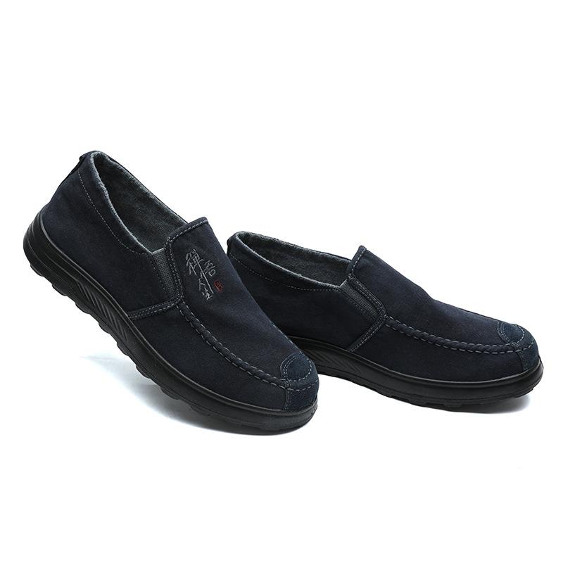 Autumn One-pedal Men's Shoes Washed Cloth Thickened Breathable Casual Canvas Shoes Polyurethane Soft Sole Middle-aged and Elderly Father