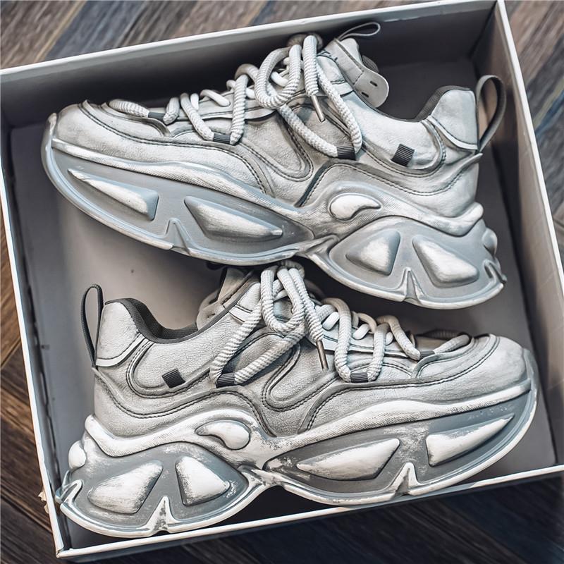 Spring Thick Soled Shock-absorbing Men's Shoes Gray Fashionable Wear-resistant Men's Shoes Fashionable Dad Men's Shoes Sports Shoes