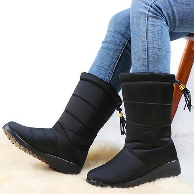 Waterproof Women's Snow Boots Fashion Tassel Cotton Shoes Soft Sole Ultra Light Warm Plush Ladies Plus Size Winter Footwear