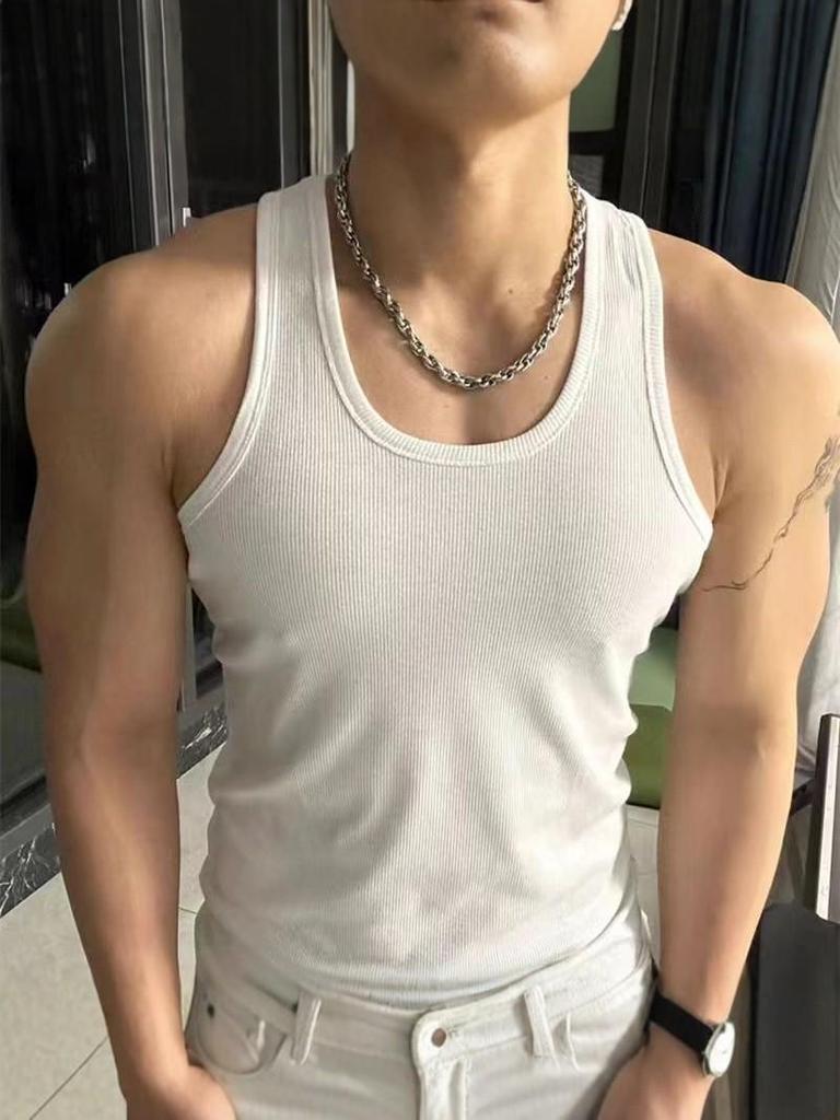 Men's Summer Ice Silk Ribbed Slim Fit Sleeveless Sports Vest