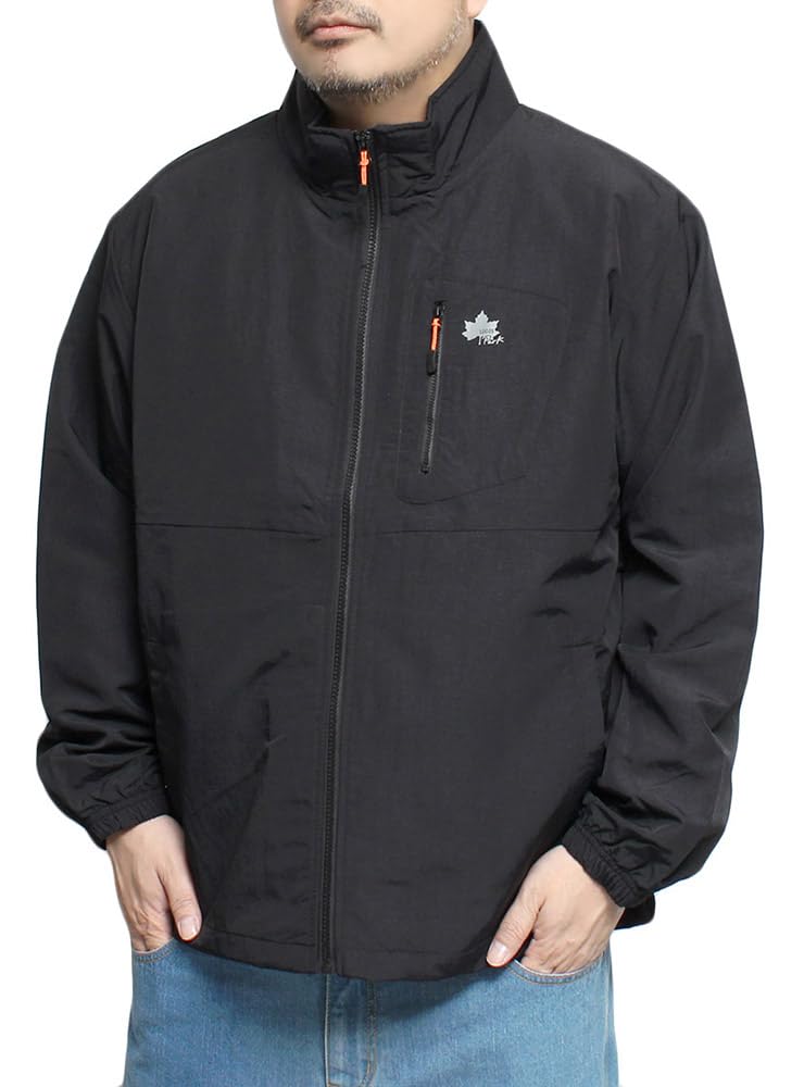 One Colors LOGOS PARK Men's Nylon Jacket, Water-Repellent, Logo Print, Stand-Up Blouson, Size 4L, Black (49)