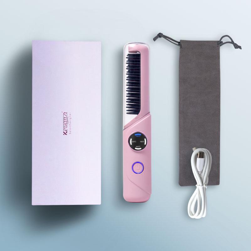 Portable Rechargeable Wireless Hair Straightening & Curling Comb - Negative Ion Technology for Damage-Free Styling