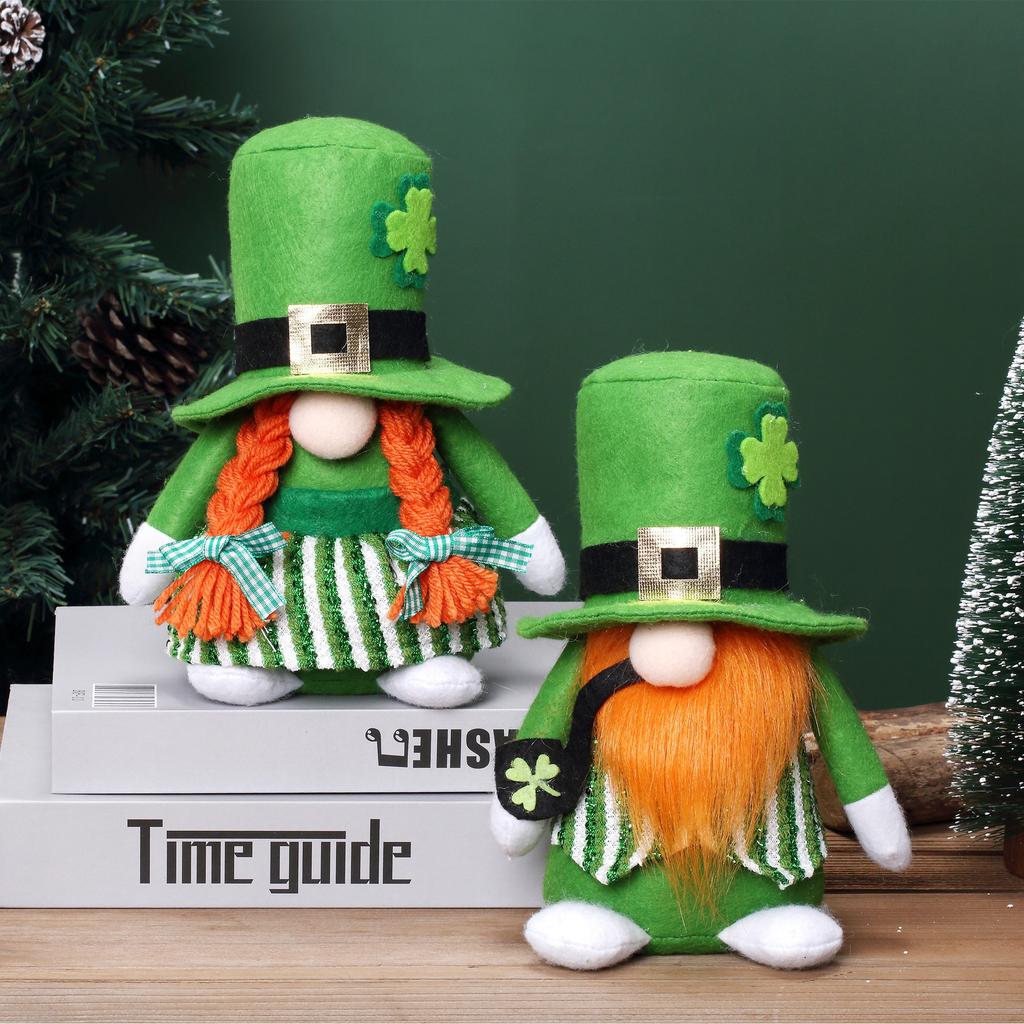 Klöveransiktslös docka Grön St Patrick's Day Rudolfdocka Irländsk festivalatmosfär Dekorationstillbehör Festivalfönster
